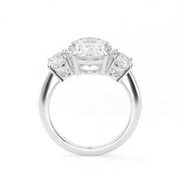 White Gold Oval Cut Diamond Three Stone Engagement Ring With Oval Cut Side Stone Prong Setting